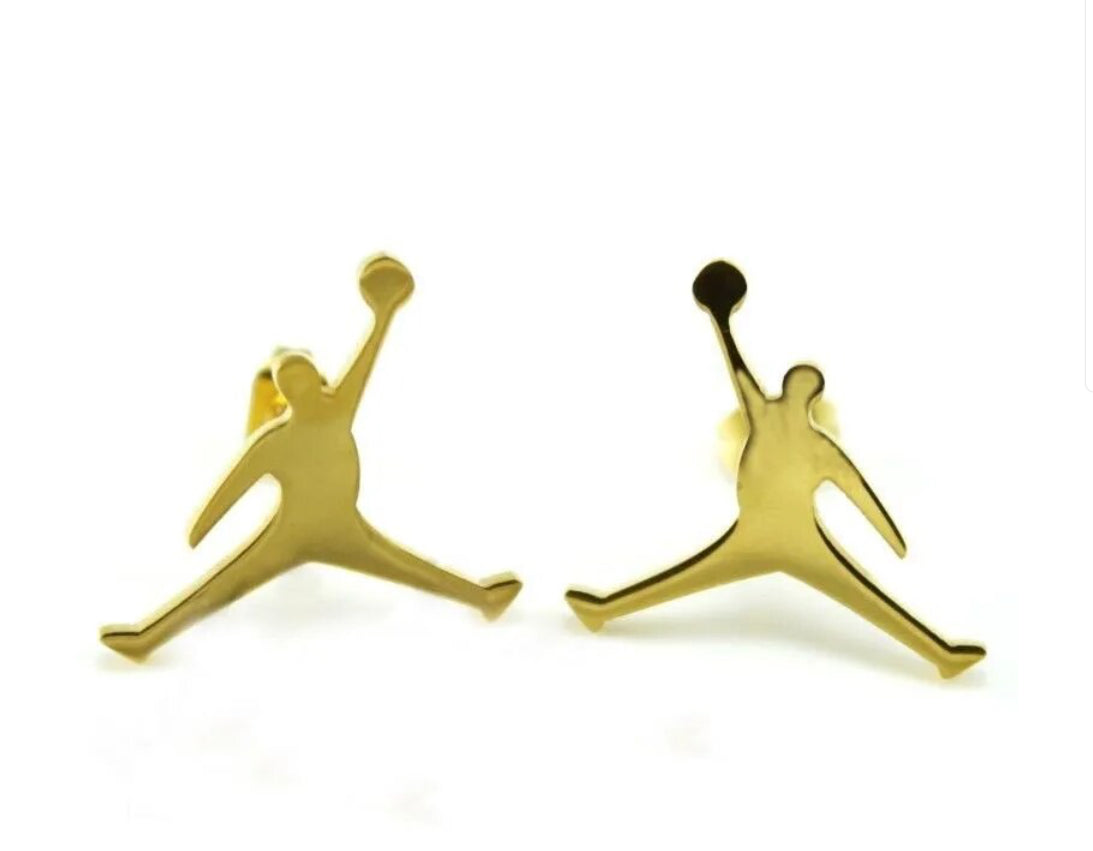 Hot unisexe en acier inoxydable mignon Jordan Jumpman Logo boucles d'oreilles Stud oreille d'or Tone Sport boucle d'oreille pour homme