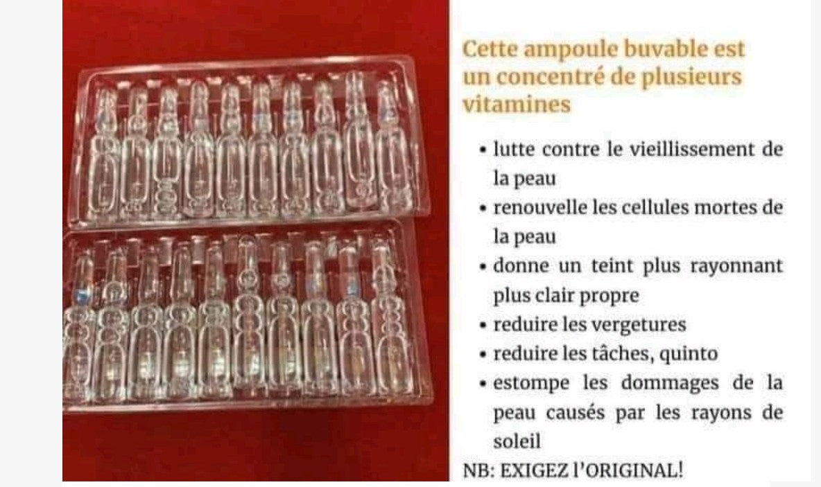 Injections buvable glutathione, Vitamine C ampoules blanchissant anti vergetures..