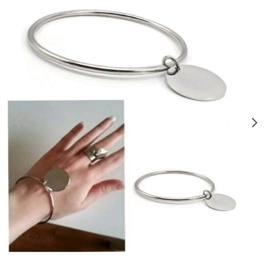 BRACELET JONC AVEC MÉDAILLE COULISSANTE EN ACIER INOXYDABLE Taille 60MM