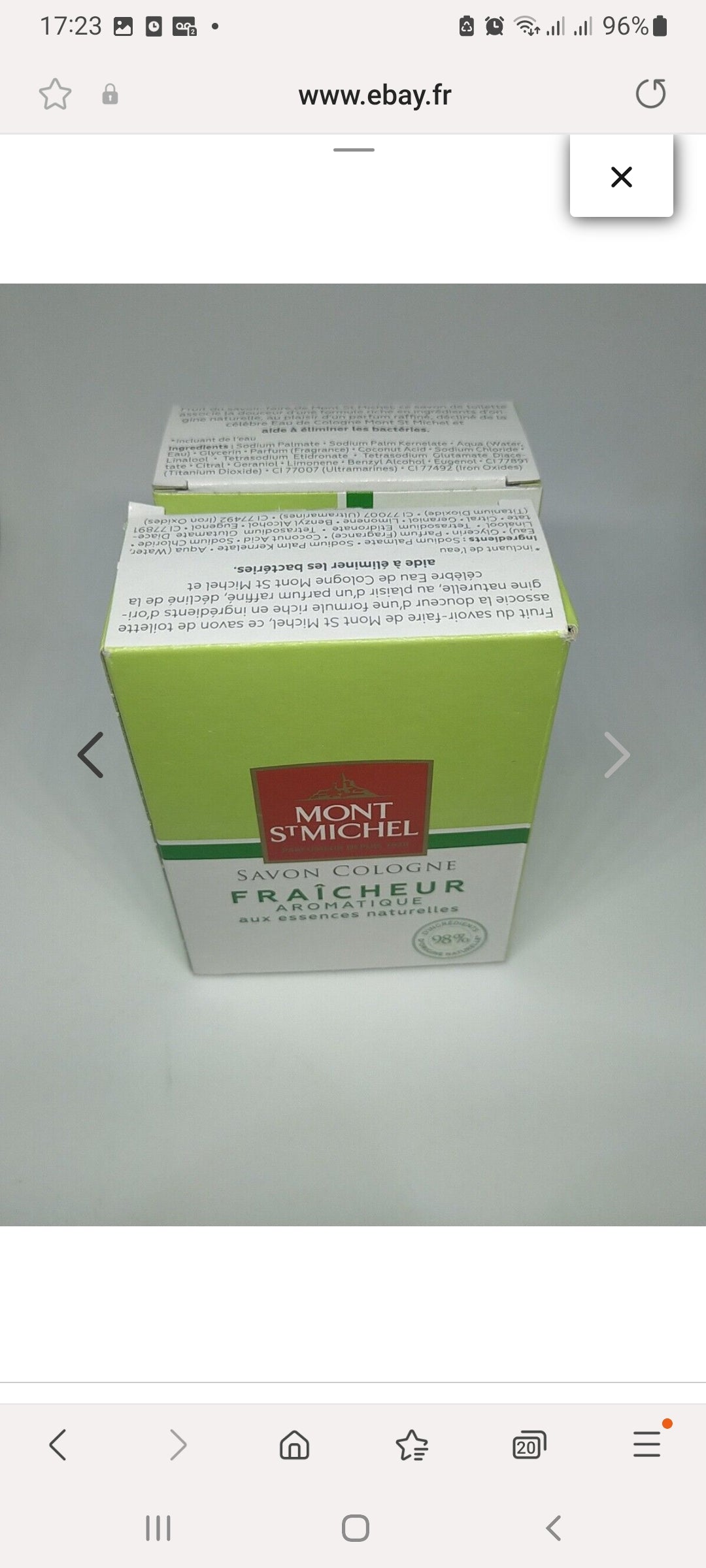 Lot de 2 Mont St Michel Savon Cologne Solide Fraicheur AROMATIQUE ( 125 g x 2)