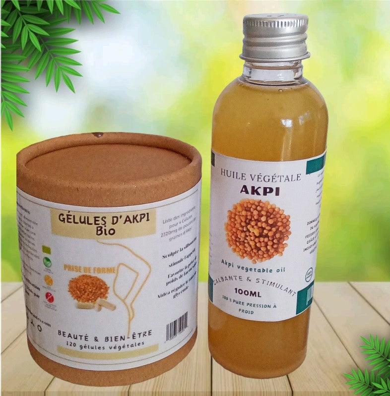 Kit Gélules et d'Akpi-Huile pour Grossir la Poitrine- Galber les Fesses-Nourrit Protège la Peau Cheveux - 100% Naturelle